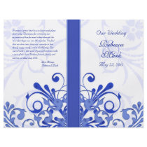 Blue and White Abstract Floral Wedding Program Flyer Design