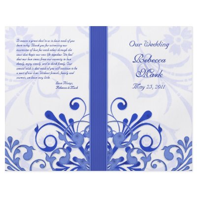 Blue and White Abstract Floral Wedding Program Flyer Design by wasootch