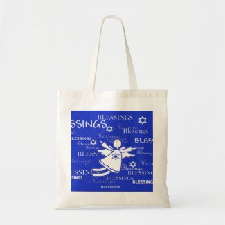 Blue and White Angel Blessings Holiday Tote Canvas Bag
