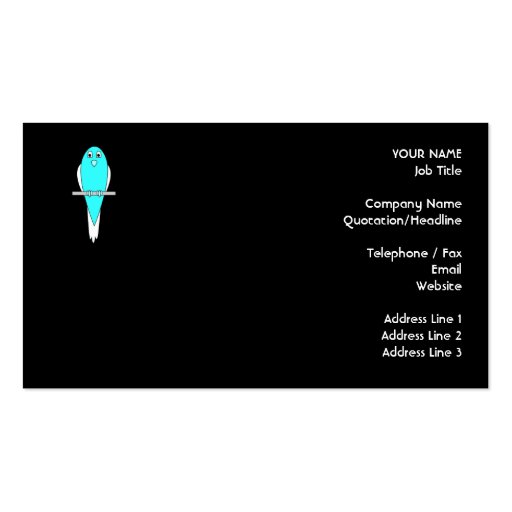 Blue and White Bird. Parakeet. Black. Business Card