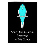 Blue and White Bird. Parakeet. Black. Greeting Cards