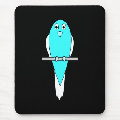 Blue and White Bird. Parakeet. Black. Mousepads by Animal_Art_By_Ali