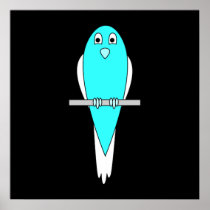 Blue and White Bird. Parakeet. Black. Print