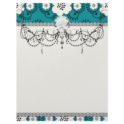 blue and white boho chic flower damask pattern letterhead template by dooni_damask
