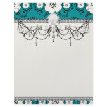 blue and white boho chic flower damask pattern letterhead template