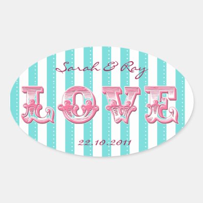 Blue and white Candy stripe love sticker