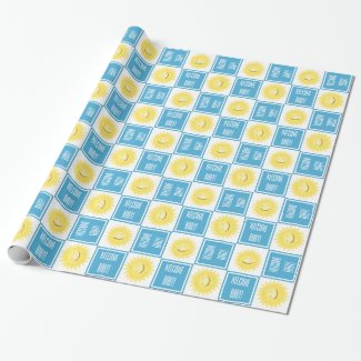Blue And White Checked Smiley Sun Wrapping Paper
