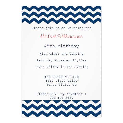 Blue and White Chevron Invitation