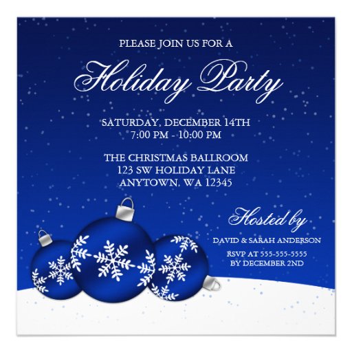 Blue and White Christmas Ornaments Holiday Party Invitation