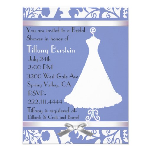 Blue and White Damask Bridal Shower Invitation