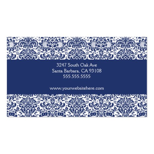 Blue and White Damask Business Card (back side)