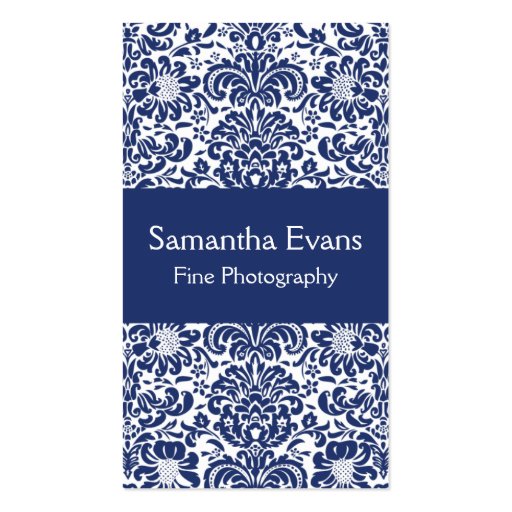 Blue and White Damask Business Card (front side)