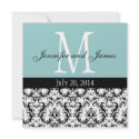 Blue and White Damask Monogram Wedding Invitation invitation