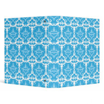 Blue and White Damask Pattern 3 Ring Binders