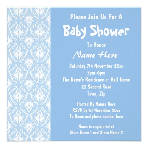 Blue and White Damask Pattern, Custom Baby Shower Invites