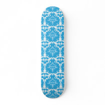 Blue and White Damask Pattern Skate Board Decks