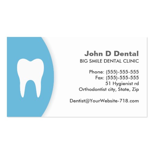 Blue and white dental dentist business card (front side)