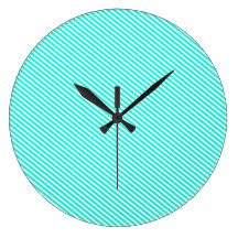 Blue and White Diagonal Stripes Wall Clock