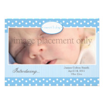 Blue and White Dots Horizontal Birth Announcement invitations