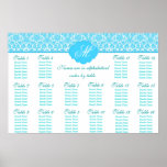 Blue and White Fancy Damask Pattern Seating Chart Print