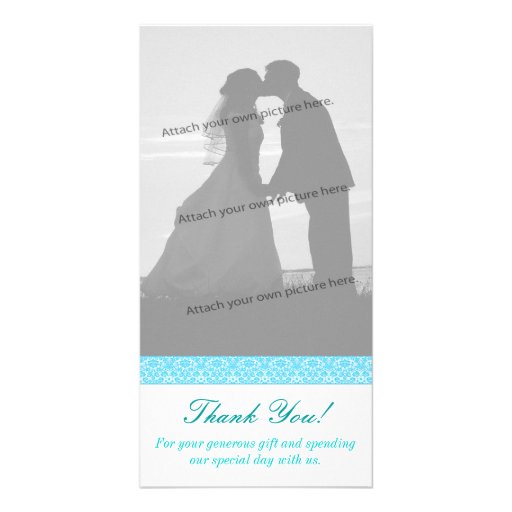 Blue and White Fancy Damask Patterned Thank You Picture Card