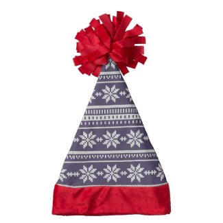 Blue and White Faux Knit Snowflakes Santa Hat