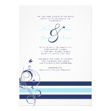 Blue and White Floral Bars Wedding Invitation