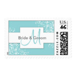 Blue and White Floral Monogram Wedding Stamps