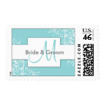 Blue and White Floral Monogram Wedding Stamps