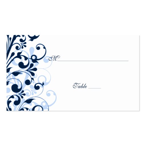Blue and White Floral Wedding Place Cards Business Card (back side)