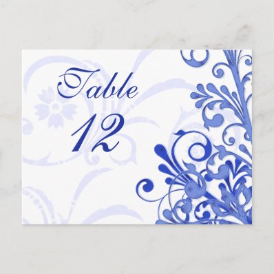 Blue and White Floral Wedding Table Cards Post Card