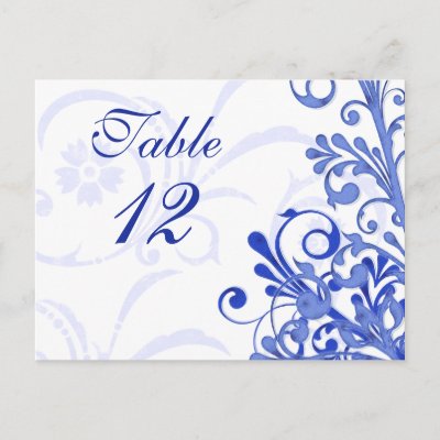 Blue and White Floral Wedding Table Cards Post Card by wasootch