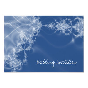 Blue and white fractal wedding 5x7 paper invitation card