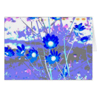 Blue and white graphic of flower photo inverted card