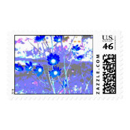 Blue and white graphic of flower photo inverted stamp