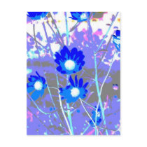 Blue and white graphic of flower photo inverted postcard