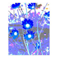 Blue and white graphic of flower photo inverted print