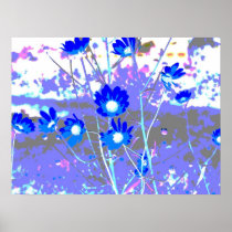 Blue and white graphic of flower photo inverted print