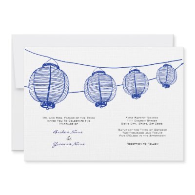 Blue and White Lanterns Wedding Invitation by TheBrideShop