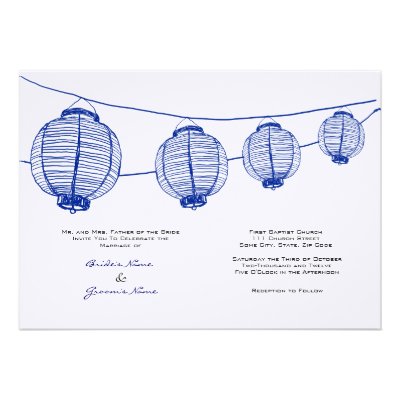 Blue and White Lanterns Wedding Invitation