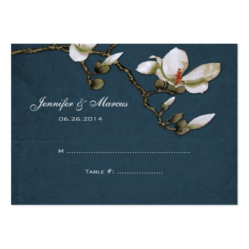 Blue and White Magnolia Floral Seating Card Business Card (front side)
