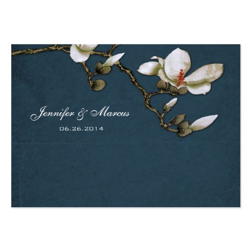Blue and White Magnolia Floral Seating Card Business Card (back side)