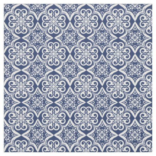 Blue and White Mexican Tile Pattern Fabric Zazzle