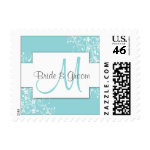 Blue and White Monogram Postage - small size stamp