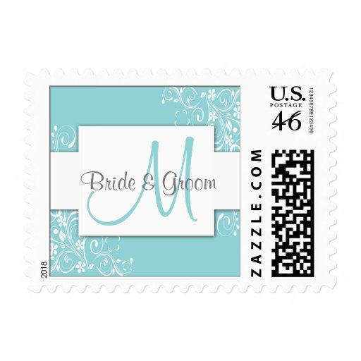 Blue and White Monogram Postage - small size