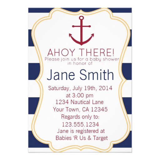 Blue and White Nautical Baby Shower Invitation (front side)
