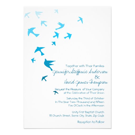 Blue and White Ombre Doves Wedding Invitations