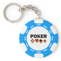 BLUE AND WHITE POKER CHIP KEY CHAINS