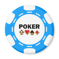 BLUE AND WHITE POKER CHIP FRIDGE MAGNETS