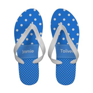 Blue and White Polka Dot Flip Flops